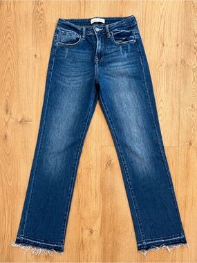 Risen Jeans Size 3 (26) Medium Wash Raw Hem Straight Leg
